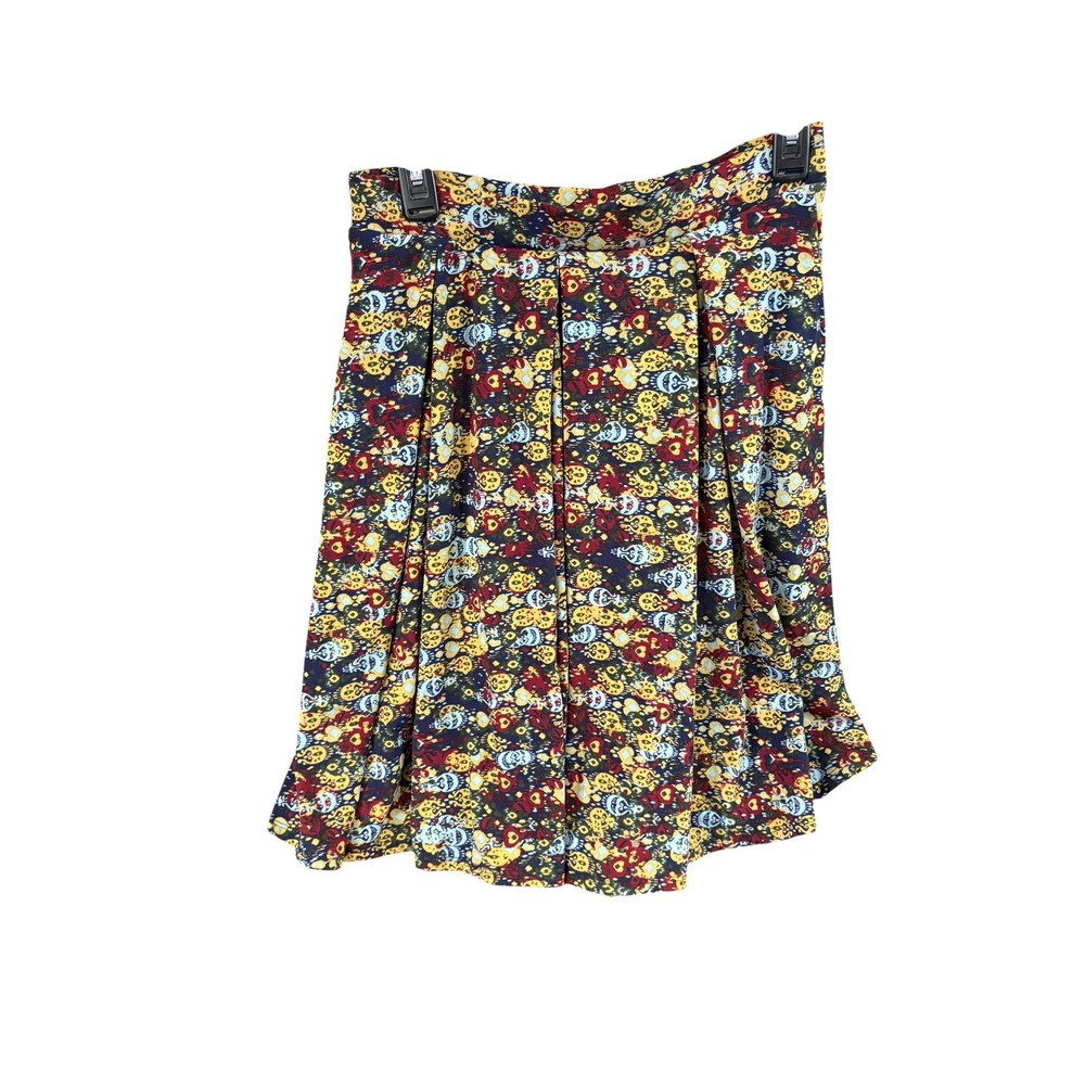LuLaRoe Madison Skirt Womens Medium M Sugar Skull Floral Pleated A-Line Pockets